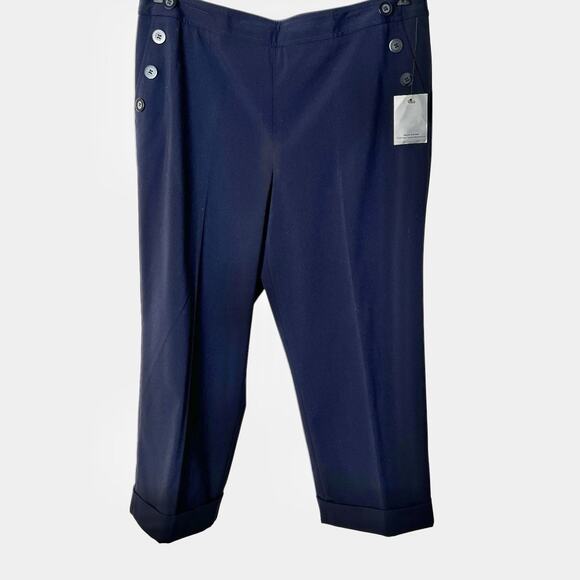 Judith Hart Womens Capri Pants Size Petite 14 Navy Blue Cuffs Side Zip Nautical - Picture 1 of 12